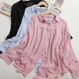 Women's Blouses Hikigawa Chic Fashion Women Summer Thin Long Sleeve Back Slit Suncreen Shirts All Match Solid Loose Cargidan Blouse Tops