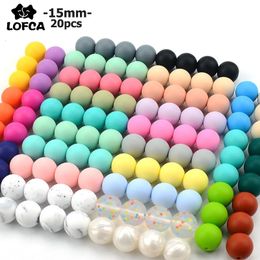 Baby Teethers Toys LOFCA 15mm 20pcslot Silicone Loose Beads Safe Teether Round Baby Teething Beads DIY Chewable Colorful Teething For Infant 230413