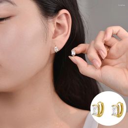 Hoop Earrings 925 Sterling Silver Zircon Geometric Earring For Women Girl Simple Fashion Square Design Jewellery Party Gift Drop