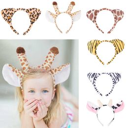 Party Hats Animals Horn Ears Headband Giraffe Zebra Tiger Hair Hoop Cosplay Costume Hair Band Jungle Safari Birthday Party Supplies W0413