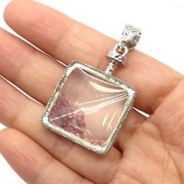 Pendant Necklaces 1pc 29x40mm Glass With Natural Semi-precious Gravel Stone Pendants Charms Square Shaped DIY Making Necklace Earrings