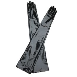 Five Fingers Gloves Genuine Patent Leather Gloves Women's Long Gloves Sexy Ladies Shiny Party Evening Overlength Opera Shine Leather Customise 231113