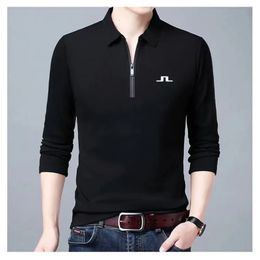 Men s Jackets J Lindeberg Golf Men Solid Polo Shirt Lapel Long sleeved Polos Zipper Collar Fashion Spring and Autumn Casual Loose Tops 231113