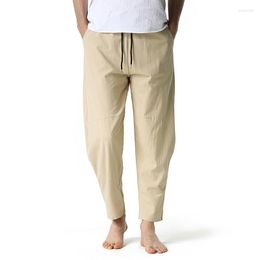 Men's Pants Mens Cotton Linen Drawstring Elastic Waist Casual Jogger Yoga Slim Fit Athletic Workout Sweatpants With Pockets XXXL