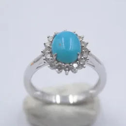 Cluster Rings Natural Blue Turquoise Ring Female S925 Sterling Silver Diamond For Goddess Day Gifts US 7-10 Charm