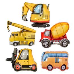 100Pcs Cartoon Vehicle Aluminium Film Balloon Cartoon Shape Excavator Construction Truck Crane Toy Balloon