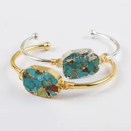 Bangle Natural Turquoise Wire Wrapped For Women Gold/Silver Colour Adjustable Open 2023 Fashion Jewellery Accessories