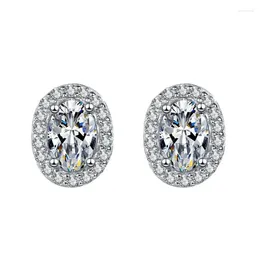 Stud Earrings LESF 925 Sterling Silver Oval Women 1 Carat Moissanite Engagement