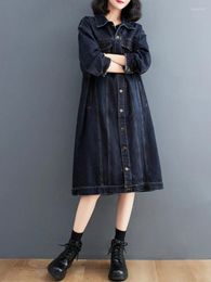 Women's Trench Coats NYFS 2023 Autumn Winter Loose Big Size Single Breasted Denim Coat Women Vintage Solid Long Windbreaker