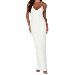 Casual Dresses Puloru Elegant White Backless Party Long Dress For Women Sleeveless V-neck Low Cut Wrapped Cocktail Evening