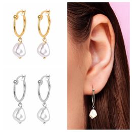 Hoop Earrings QUKE Retro Baroque Pearl For Women 925 Sterling Silver Zircon Pendientes Plata Piercing Temperament Jewellery