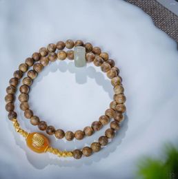 Charm Bracelets Agarwood 0.6 Double Circle Bracelet-Match: Beeswax Patch Five Pieces Of Scriptures Hetian Jade Flexible Ring Small