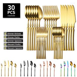 Dinnerware Sets 30pcs Stainless Steel Tableware Bright Light Knife Tea Fork Coffee Spoon Flatware Dishwasher Safe Dinner Cutlery