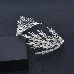 Hair Clips Big Bridal Crown Tiara Silver Colour Leaves Branch Wedding Headpiece Handmade Zircon Women Party Prom Hairband Jewellery