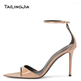 Sandals Black Gold Stilettos High Quality Designer Custom Handmade Spring 2023 Big Size Ankle Strap White Heels For Women