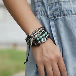 Charm Bracelets Bohemian Style Multi-Layer Beaded Blue Eye Bracelet Adjustable Retro Leather Rope Wax Wire Mix And Match Lovers' Hand