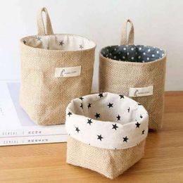 100Pcs Nordic Style Hanging Wall Pocket Storage Basket Sack Sundries Organiser Cosmetic Organiser Cotton Linen Toy Storage Bag