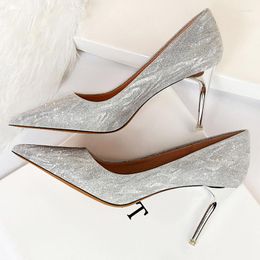 Dress Shoes Luxury Women Bling Gold Silver 5cm 7cm 9cm High Heels Pumps Lady Scarpins Glitter Party Low Bridal Wedding Prom