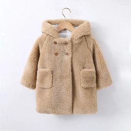 Jackets Girls Fluffy Coats Fashion Winter Baby Hooded Warm Long Sleeves Korean Plush Outwear Fleece Princess Kids Clothing