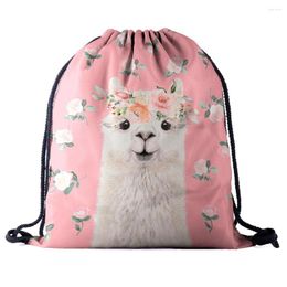 Shopping Bags Backpack Drawstring Bag 3D Printing Alpaca Women Men Daily Casual Girl's Mochila Knapsack Feminina Bundle Pocket Rope