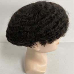 10mm Wave European Virgin Human Hair Hairpieces #1 Jet Black Short Hair Topper 8x10 Knots Full PU Toupee for Black Man