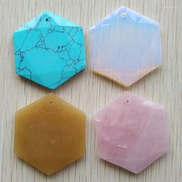 Pendant Necklaces 2023 Fashion Wholesale 4pcs/lot Natural Stone Six Angle Section Charms Pendants For Jewellery Making