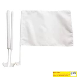 White Blank Car flag Sublimation flag 100D Polyester Print High Quality car window flags with 43cm plastic pole