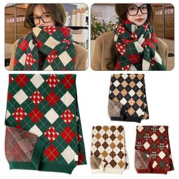 Scarves Christmas Plaid Knitted Scarf Casual Cold Proof Keep Warm Women Striped Versatile Wool