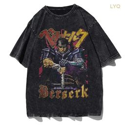 Men's Tshirts Berserk Tshirt Anime Vintage Washed Tshirt Cotton Graphic Print Short Sleeve Retro Hip Hop Streetwear Men Women Tees Tops