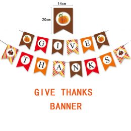 Thanksgiving Banner Give Thanks Flag Decor Pumpkin Turkey Strings Bunting Home Office School Festivals Party Decoration LL