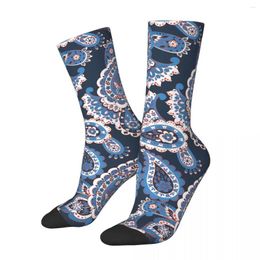 Men's Socks Hip Hop Vintage Blue Paisley Crazy Unisex Style Street Pattern Printed Funny Crew Sock Boys Gift