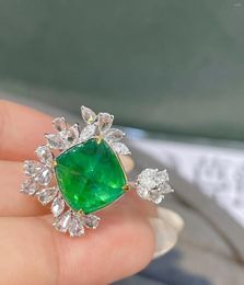 Cluster Rings LR Emerald Ring 5ct Pure 18K Gold Jewellery Green Gemstone Diamond Female For Women Fine