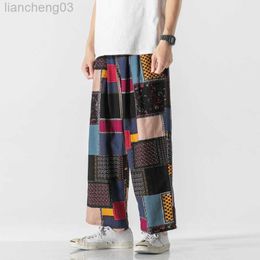 Men's Pants Harajuku Style Men's Harem Pants Fashion Wide Leg Straight Casual Patchwork Pants Male Loose 2023 Cotton Linen Trousers M-3XL W0414