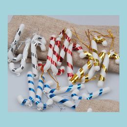Christmas Decorations Xmas Candy Cane Ornament Tree Pendant Drop Ornaments Mini Stripe Stick Craft Blank Decor Gold Sier Red Deliver Dhjzq