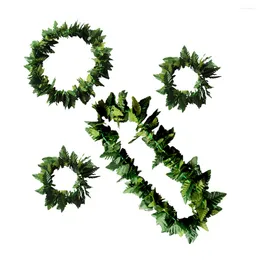 Decorative Flowers 4 Pcs Green Suit Tropical Silk Necklace Bracelets Sets Leis Garland Decorated Scrunchie Set Accessories