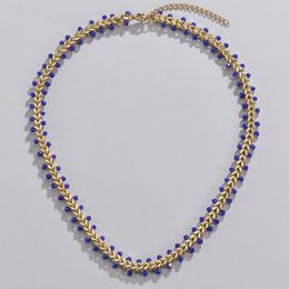 Chains ANEEBAYH Boho Blue Beads Arrow Link Chain Stainless Steel Gold Color Collar Necklace Waterproof Jewelry Party Gift 2023