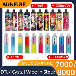 Original Sunfire BAR 7000 8000 9000 10000 Puff Disposable Vape Pen Electronic Cigarettes 16ml 18ml Pre-filled Pod Mesh Coil 0% 2% 3% 5% Device Puffs 8k 10K puffs Vaper