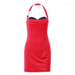 Casual Dresses In For Women 2023 Summer Fashion Red Panelled Halter Party Prom Sexy Slit Camisole Mini Vestidos