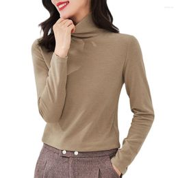 Women's T Shirts Korean Style Autumn Winter Female Wear Long Sleeve T-shirt Thickening Fleece Women Basic Turtleneck Office Lady Top Tees