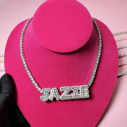 Pendant Necklaces Customised Name Necklace with Zircon Tennis Chain Iced Out Letters with Tennis Chain Choker Necklace for Women T230413