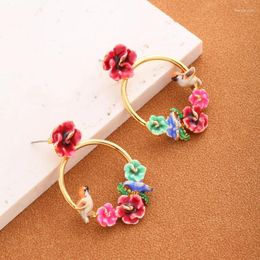 Dangle Earrings Cute Enamel Glaze Bird Flower For Women Copper Gold Plated Lovely Animal Jewellery Accessories
