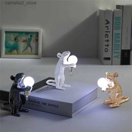 Night Lights Modern LED Table Lights Resin Animal Rat Cat Squirrel LED Night Lights Mouse Table Lamps Home Decor Desk Lamp Lighting Fixtures Q231114