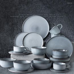 Bowls ANTOWALL Nordic Style Dinner Set Home Grey Color Ceramics Tableware Eating Plates