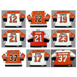 SJ Vintage Custom Hockey Jersey 12 SIMON GAGNE 19 MIKAEL RENBERG 21 DAVE BROWN 23 ILKKA SINISALO 37 ERIC DESJARDINS 17 CRAIG BERUBE Orange