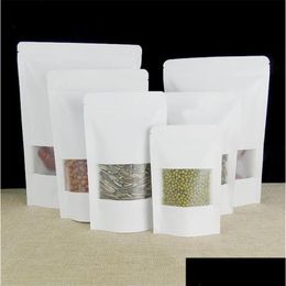 Storage Bags New White Kraft Paper Bag With Window Stand Up Pouch Zipper Dried Fruit Nut Tea Packaging Lz0164 Drop Delivery Home Gar Dhwre