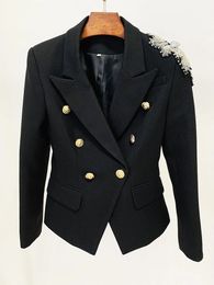 Women's Suits Blazers HIGH QUALITY est Fashion Designer Jacket Women's Stunning Flowers Appliques Beaded Double Breasted Lion Buttons Blazer 231114