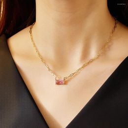 Choker French Retro Colour Rock Sugar Small Square Zircon Necklace Ins Women's Light Luxury Style Fashion Versatile High-end Clavicle Ch