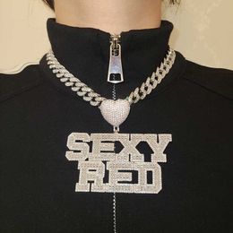 Pendant Necklaces Customised Name Necklace AAAA Zirconia Baguette Letters With Big Heart Hoop Cuban Chain Pendant For Men Women Hip Hop T230413