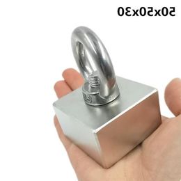 Super Strong Neodymium magnet fishing salvage magnetic Six-Side ring 50x50x30 hole 10mm hook deep sea Pulling Mounting Block Ehqtp