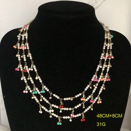 New Luxury multilayer Pearl Cherry Pendant Necklace Earrings Sweater Chain wedding jewelry Sets Designer Jewelry N029